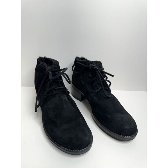 Lavorazione Ankle Booties Womens US 7 Black Leather Shearling Lace Up Block Heel - Picture 9 of 12